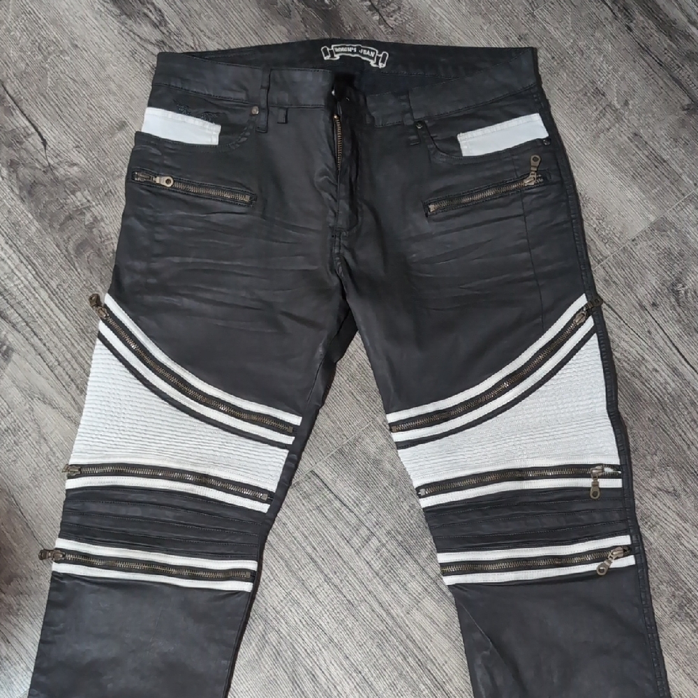 Robin's Jean Black Biker Pants with Gold Zipper